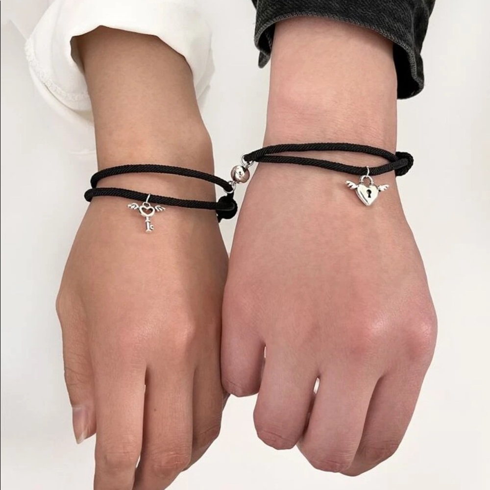 His & Hers connecting couples Heart bracelets set